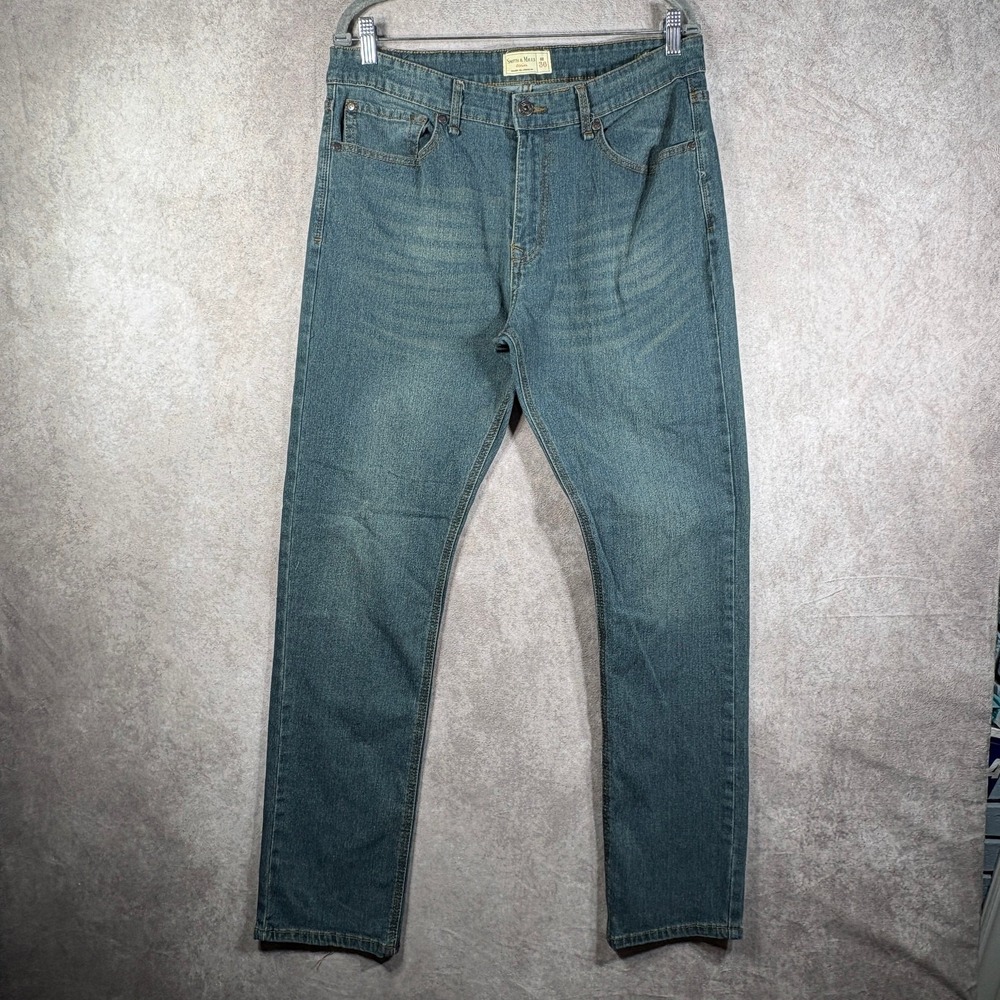 Smith & Mills Jeans Mens Size 36X32 Blue Denim Stretch Tapered Western Cowboy